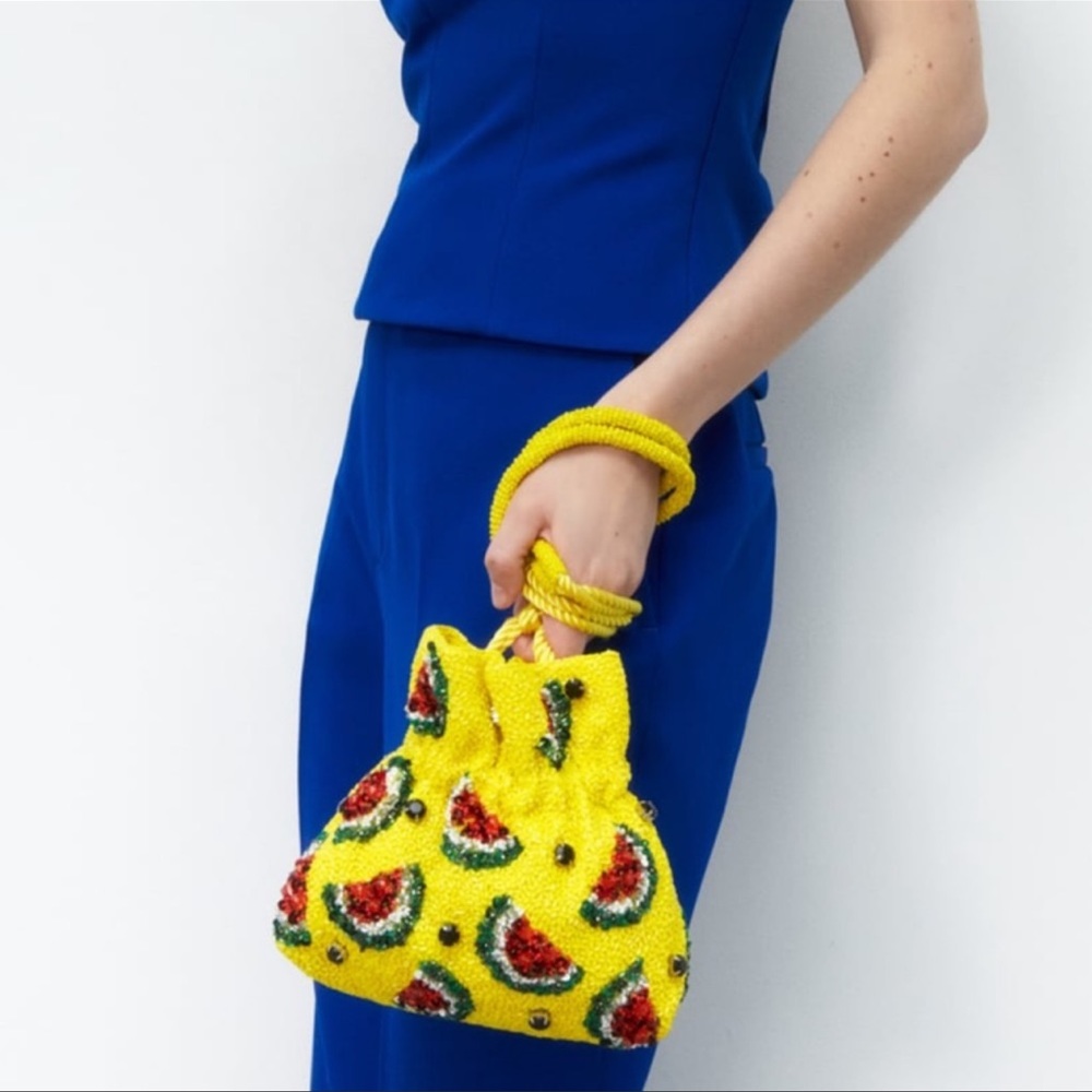 Zara Yellow Sequin Beaded Bucket Bag